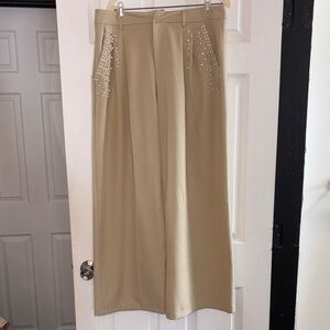 Elegant Tan Women's Pants with Embellishments